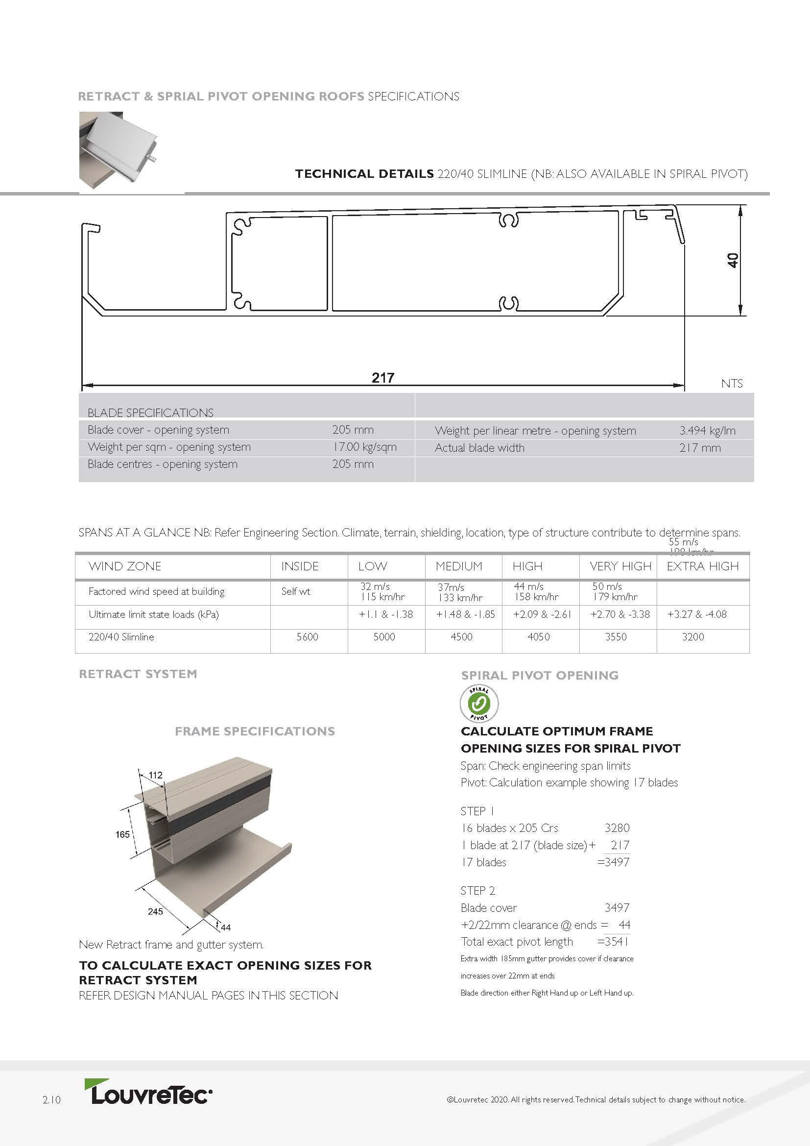 220/40 Retract Roof Specs & Spans