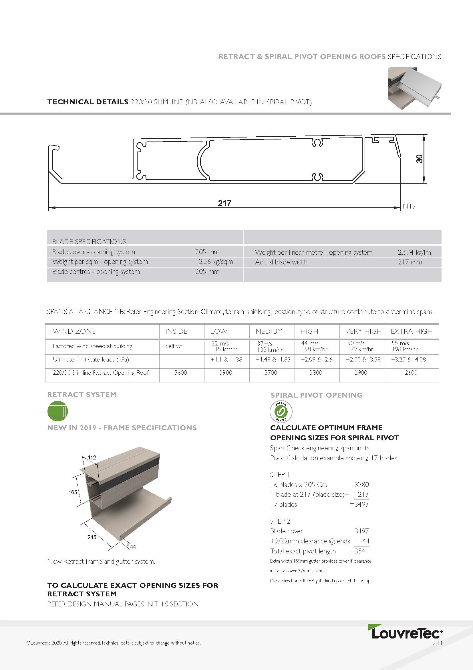 220/30 Retract Roof Specs & Spans