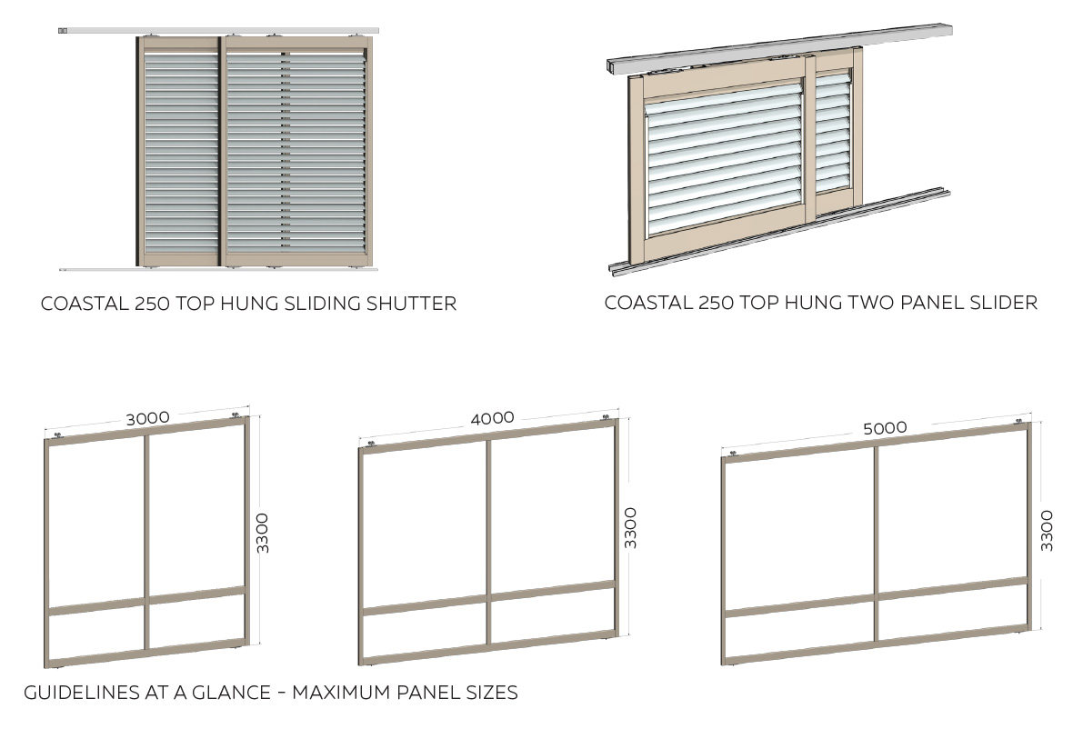 Coastal 250 Top Hung Sliding Shutters Max. Measures