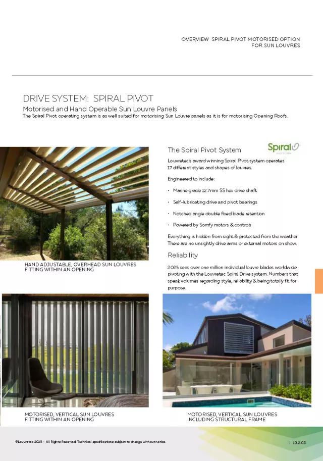 Motorised & Hand Adjustable Louvres (Spiral Pivot) | DM Pgs 10.2.03-10.2.04