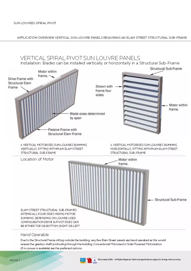 About Motorised Louvres in a Stand-Off Frame (Spiral Pivot) | DM Pgs 10.2.10-10.2.11
