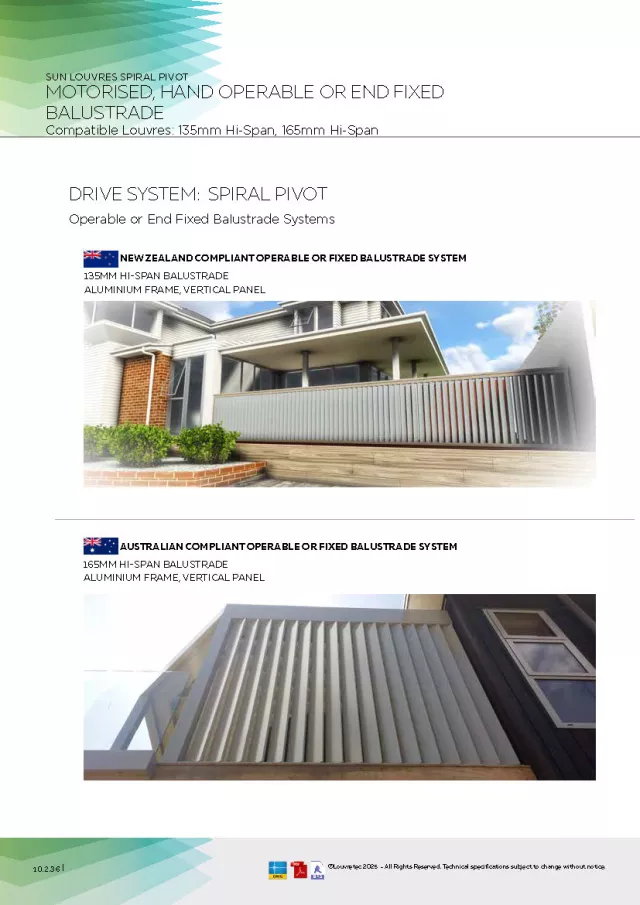 About Hi-Span Operable Louvre Balustrade Infills  (Spiral Pivot) | DM Pgs 10.2.36 - 10.2.44