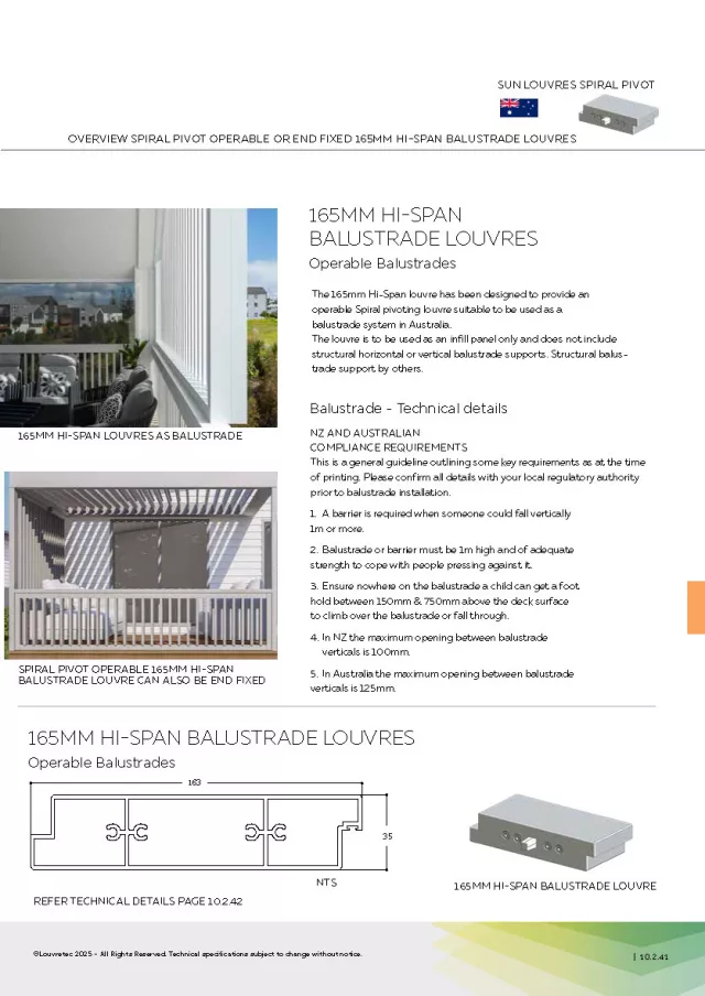 Compatible Spiral Pivot Louvre_165mm Hi-Span Balustrade Rectangular Louvre | DM 10.2.41 - 10.2.45