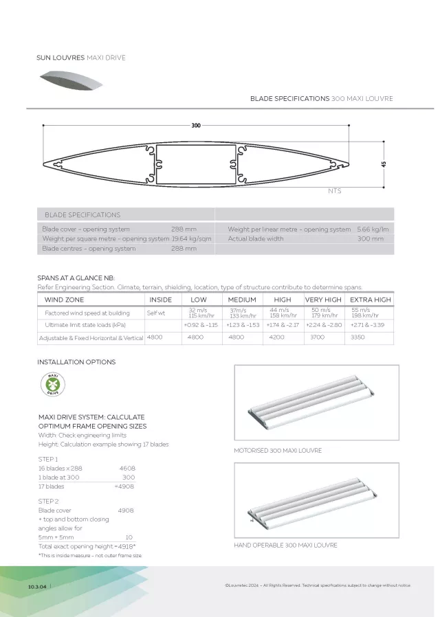 300mm Maxi Louvre - Motorised Panel | Design Manual Pg 10.3.04-.06