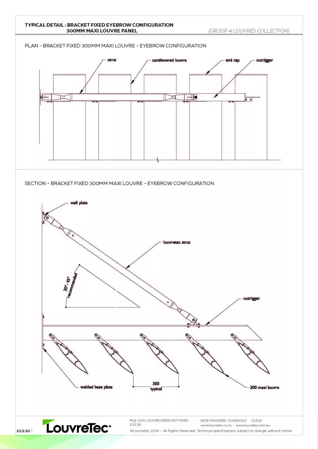 300mm Maxi Louvre Bracket Fixed - Eyebrow Config. | DM 10.5.28