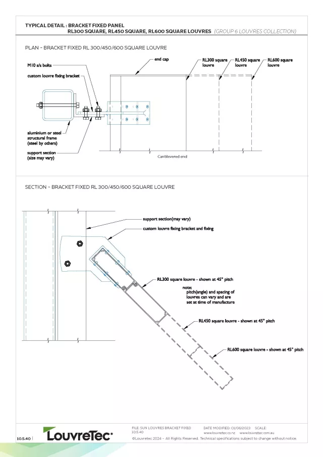 RL300/RL450/RL600 Square Louvres Bracket Fixed | DM 10.5.38