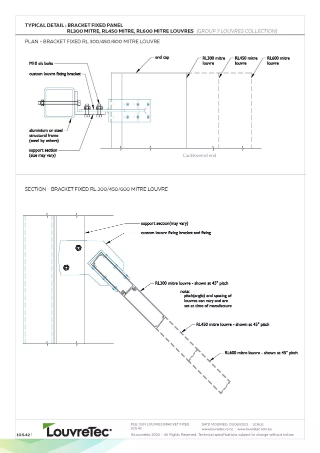 RL300/RL450/RL600 Mitre Louvres Bracket Fixed | DM 10.5.40