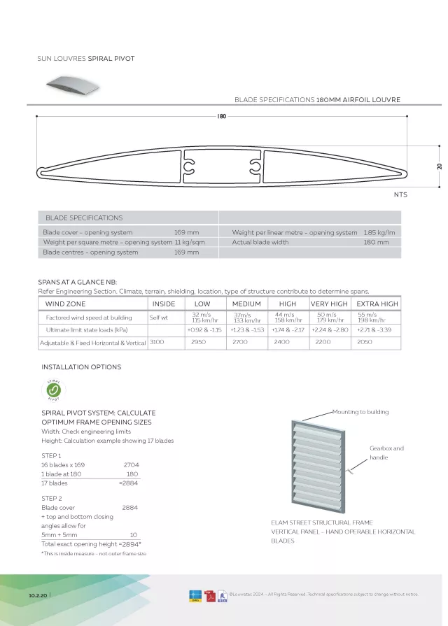 180mm Airfoil Louvre: Spiral Pivot (Motorised & Hand Op)_End Fixed_Bracket Fixed