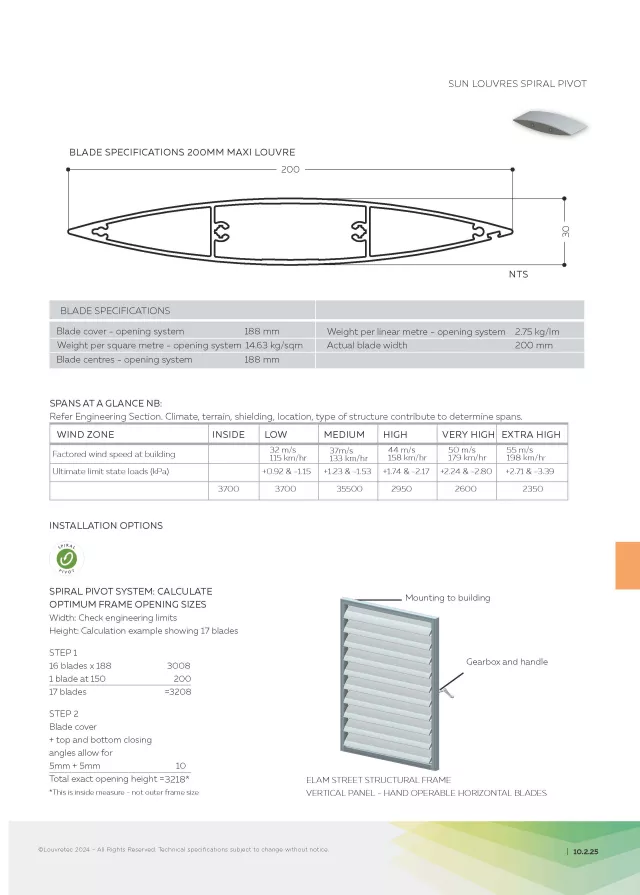 200mm Maxi Airfoil Louvre: Spiral Pivot (Motorised & Hand Op)_End Fixed_Bracket Fixed