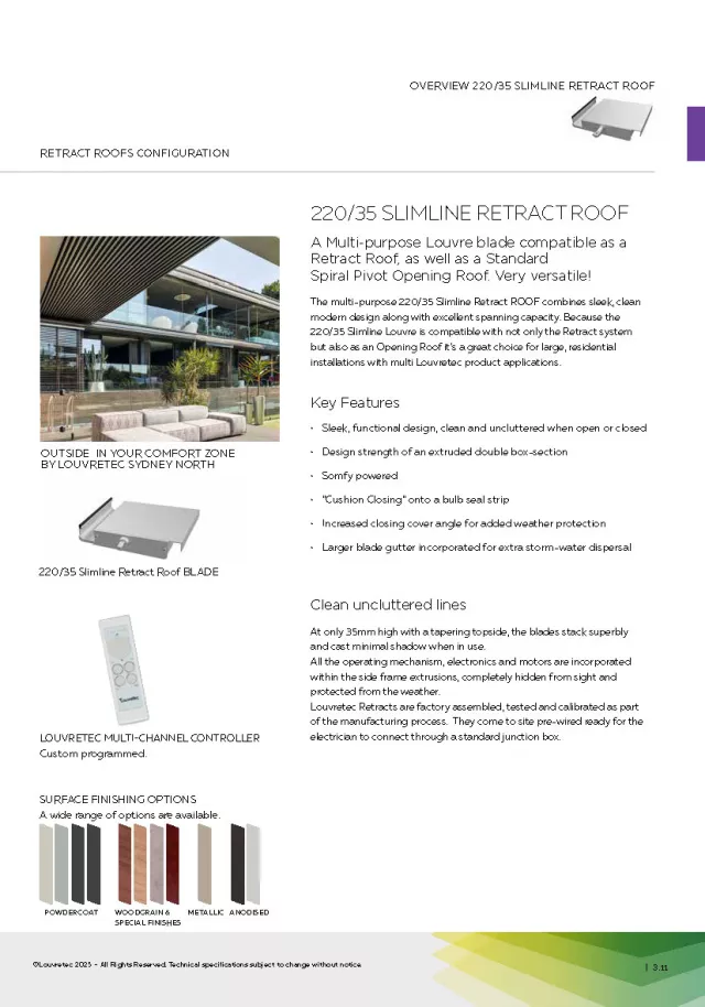 220/35 Slimline Retract Roof | DM 3.11-3.13