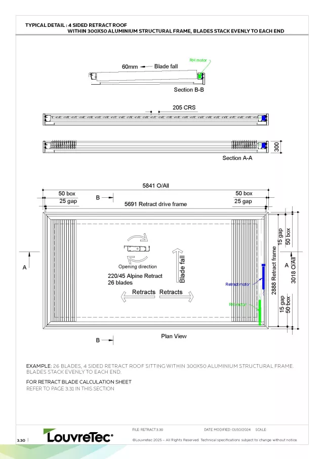 4 Sided Retract Frame. Blades Stack Evenly to Each End - Clearances & Calculating Frame Size | DM 3.30-3.31