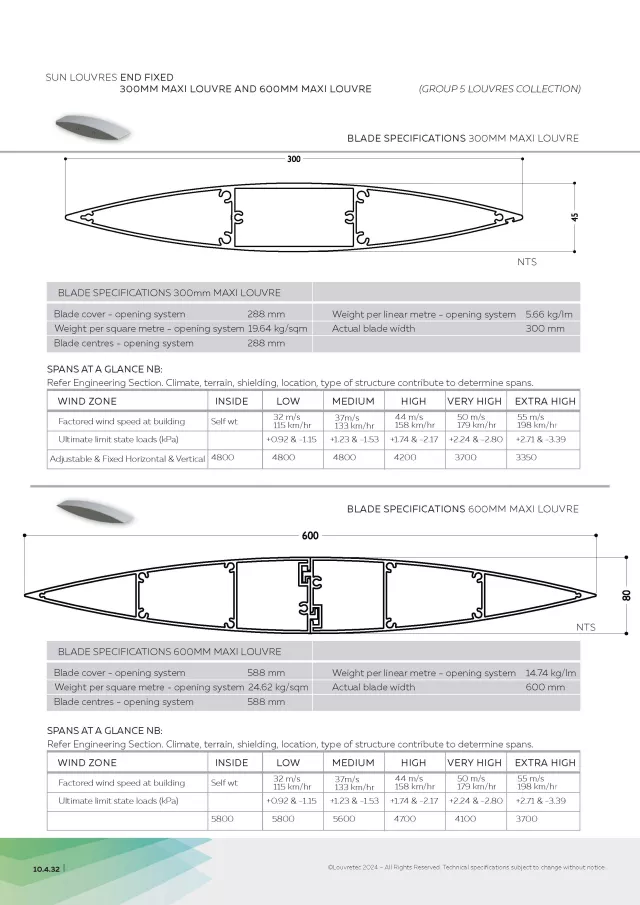 600mm Maxi Airfoil Louvre: End Fixed_Bracket Fixed