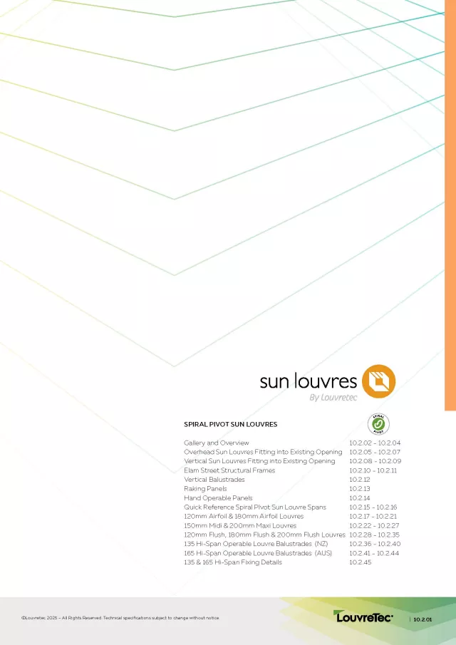 Sun Louvres Spiral Pivot Motorised and Hand Adj Louvres Design Manual Section