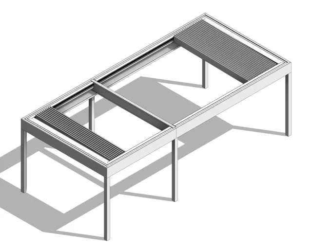 220/35 Slimline Retract Roofs x 2 of with Internal Beam in between, 4 Sides, Blades to Both Sides_Blade Drive