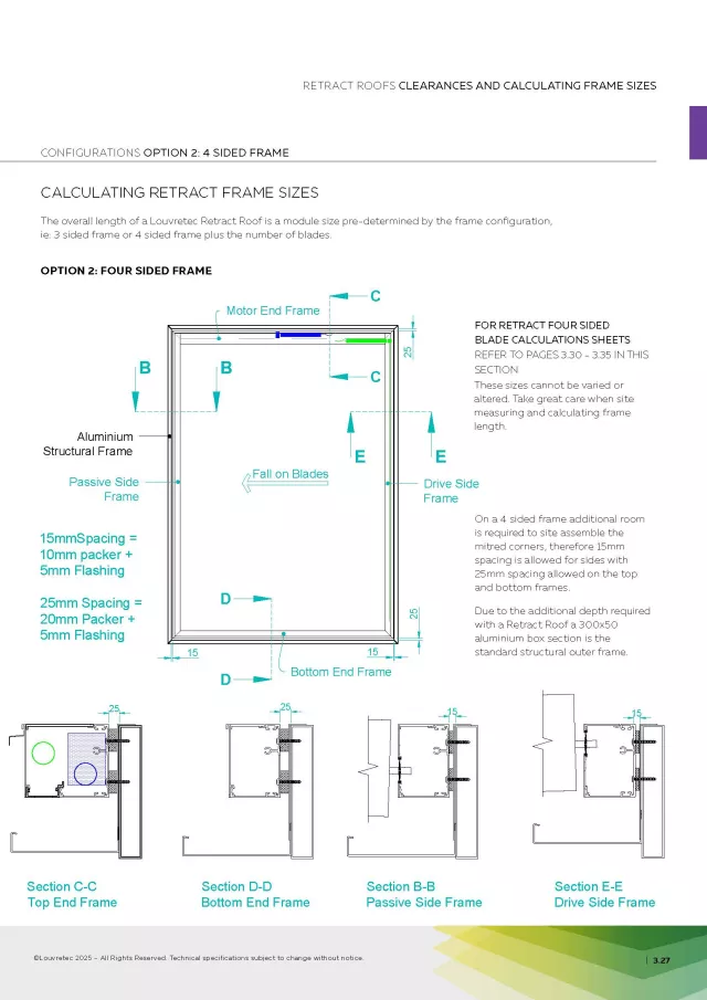 4 Sided Retract Frame. Blades Stack to One End - Clearances & Calculating Frame Size | DM 3.27-3.29
