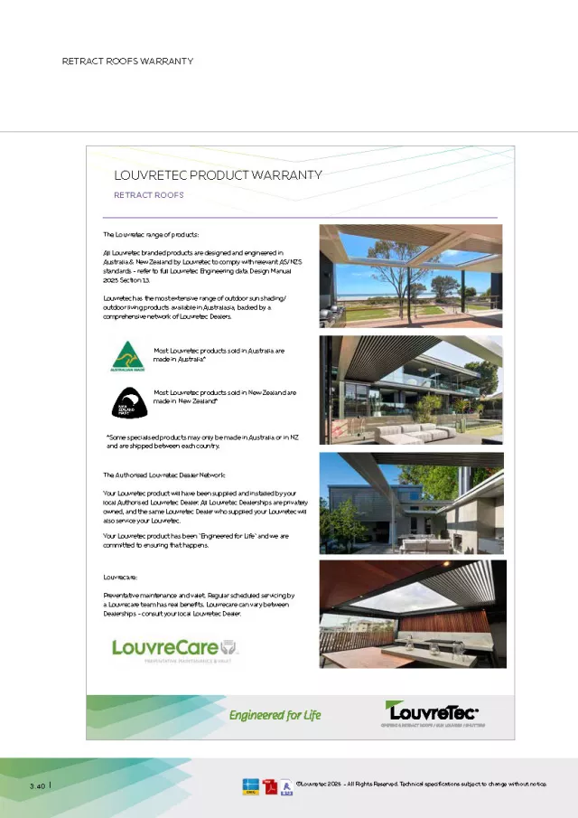 Retract Product Warranty | Design Manual Pages 3.40 - 3.41
