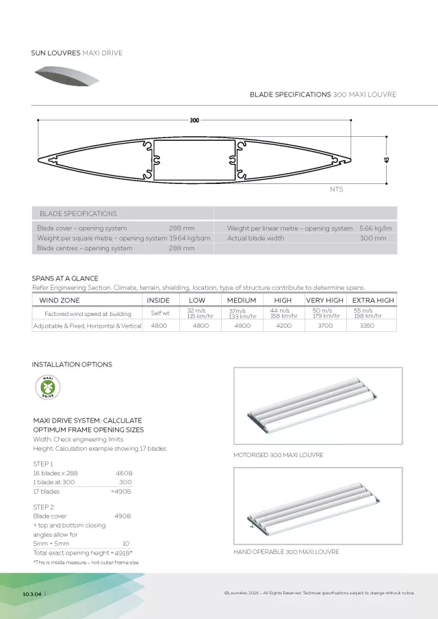 300mm Maxi Airfoil Louvre: Maxi Drive (Motorised & Hand Op)_End Fixed_Bracket Fixed