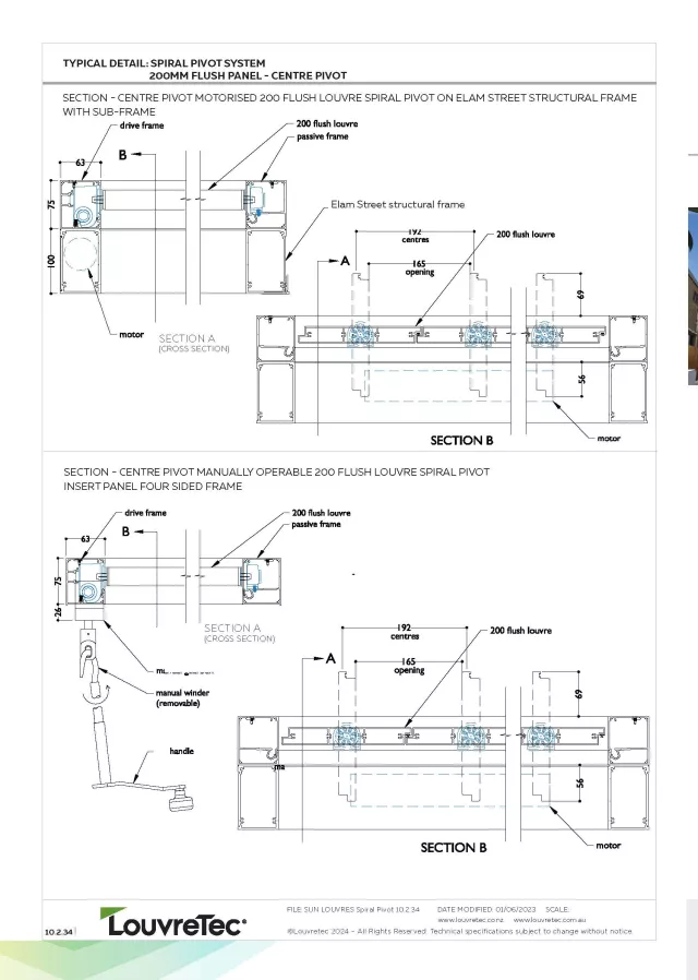 Compatible Louvre | 200mm Flush Rectangular Centre Pivot_Motorised & Hand Op | DM 10.2.34