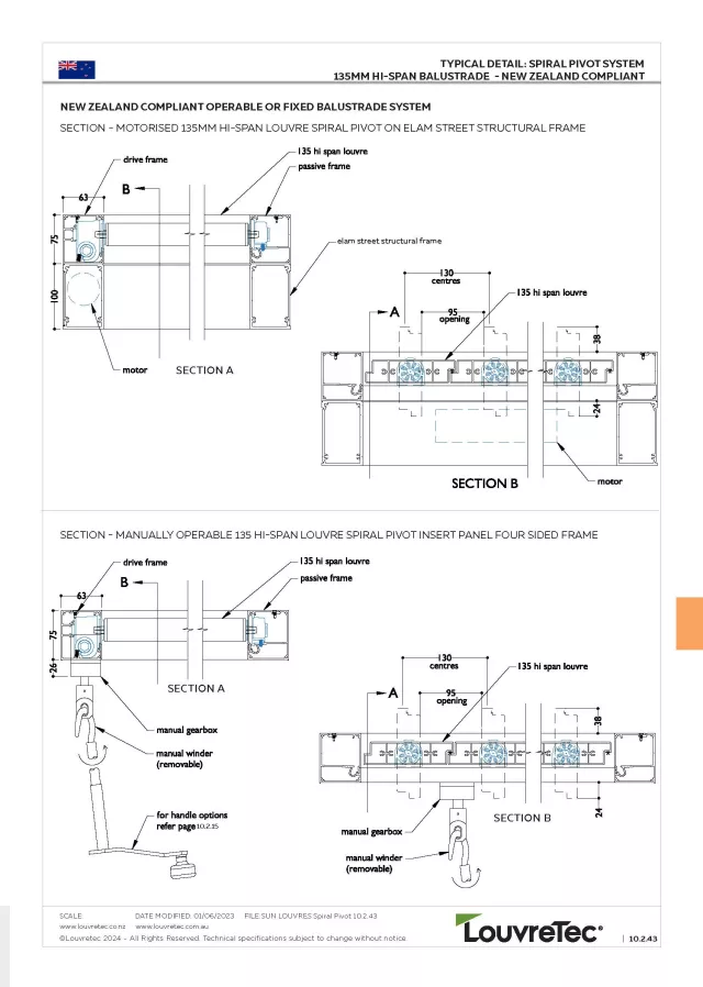 Compatible Louvre | 135mm Hi-Span Balustrade (NZ Compliant)_Motorised & Hand Op | DM 10.2.35 | DM 10.2.39
