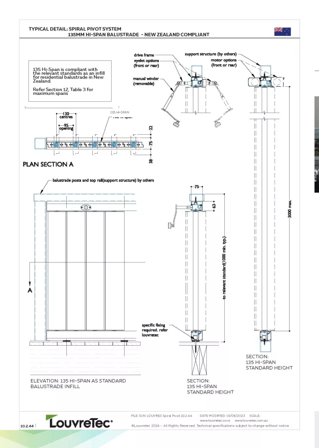 Compatible Louvre | Operable 135mm Hi-Span Operable Balustrade - Posts and Top Rail | DM 10.2.40