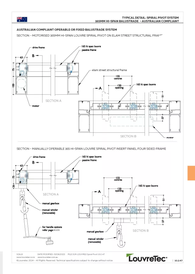 Compatible Louvre | 165mm Hi-Span Balustrade (AUS Compliant)_Motorised & Hand Op | DM 10.2.35 | DM 10.2.43