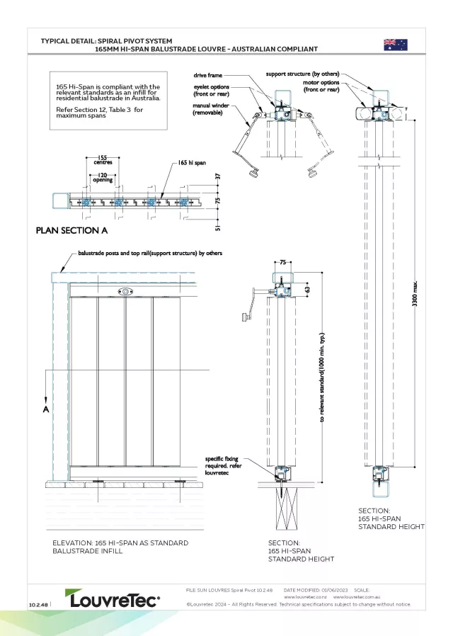 Compatible Louvre | Operable 135mm Hi-Span Operable Balustrade - Posts and Top Rail | DM 10.2.44
