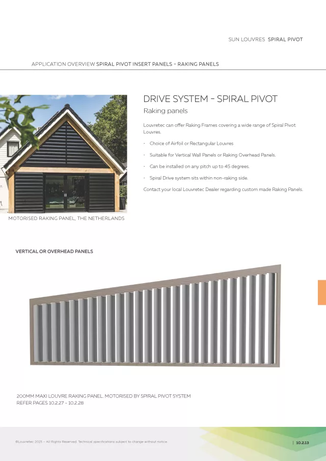 About Motorised Raking Louvre Panels (Spiral Pivot) | Design Manual Page 10.2.13