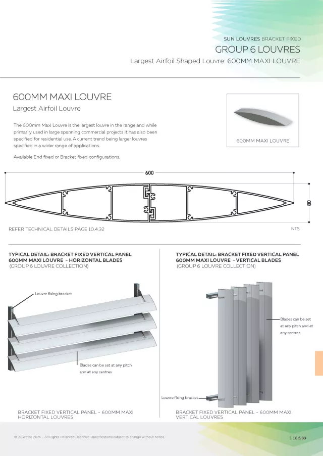 Bracket Fixed 600mm Maxi Louvre Panel | DM 10.5.33-10.5.34