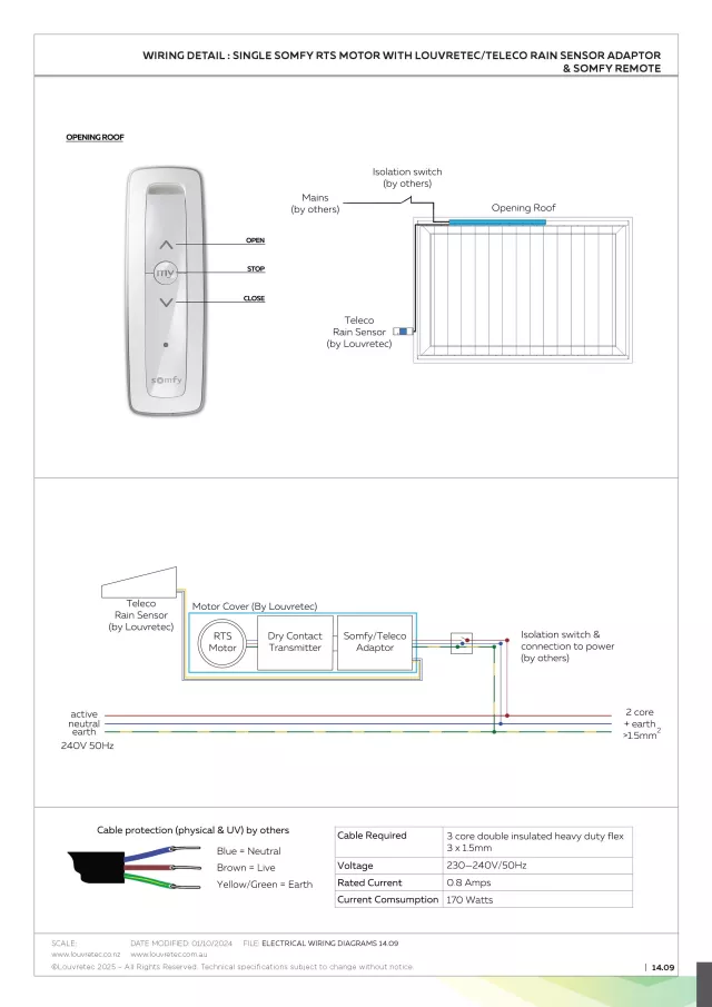 Single Somfy RTS Motor with Rain Sensor and Remote| DM 14.09