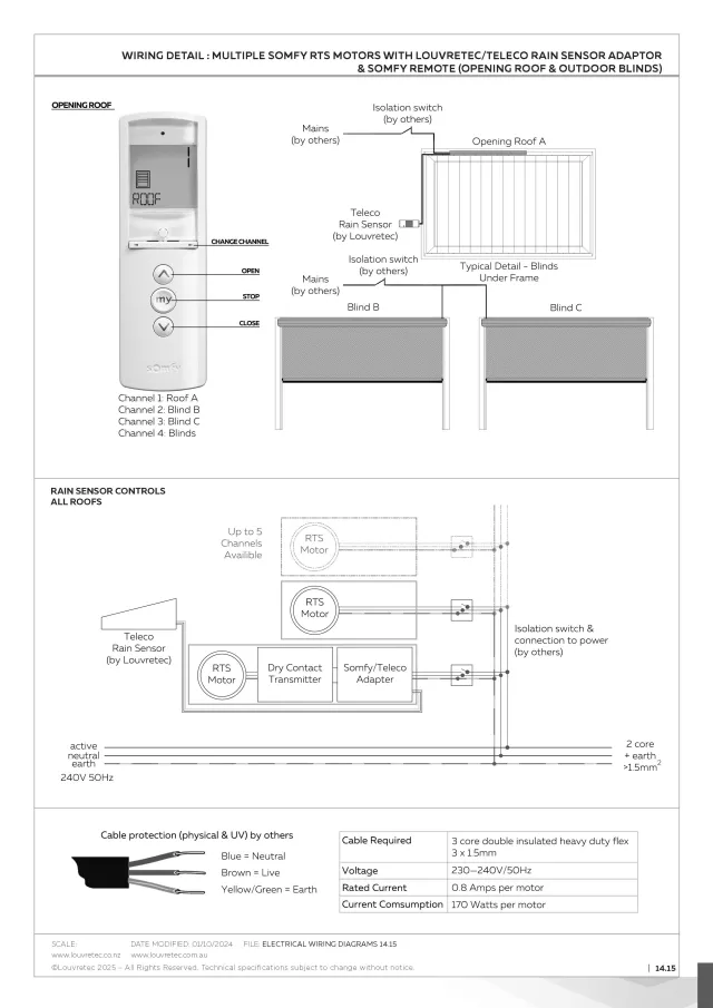 Multiple Somfy RTS Motors with Rain Sensor Adaptor & Remote (Opening Roof & Outdoor Blinds) | DM 14.15