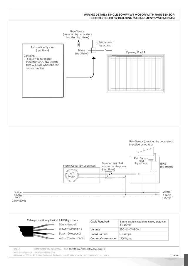 Single Somfy WT Motor with Rain Sensor & controlled by Building Management System BMS | DM 14.19