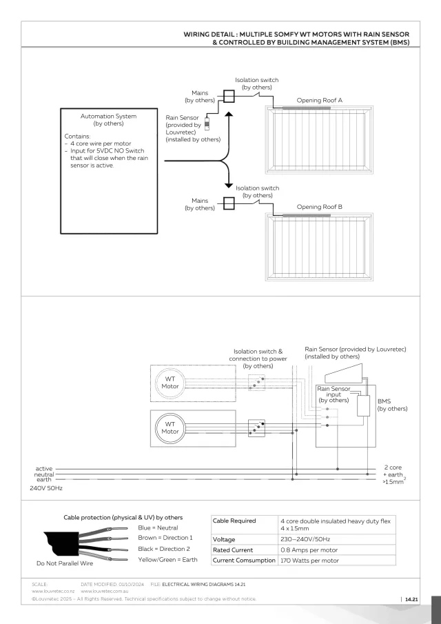 Multiple Somfy WT Motors with Rain Sensor & controlled by Building Management System BMS | DM 14.21