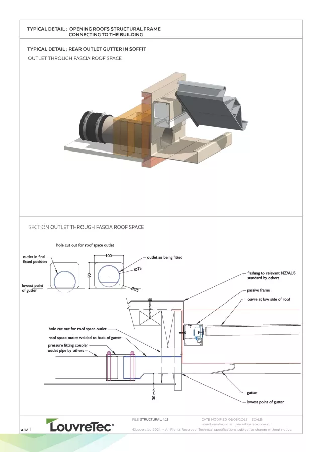 Gutter Outlet through Fascia Roof Space & Through Post | DM 4.12 & 4.13