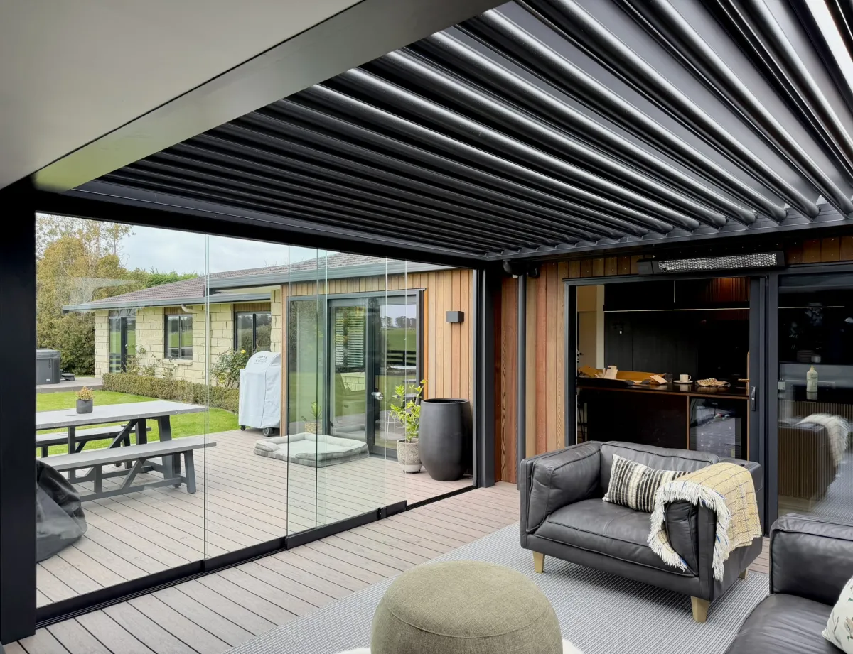 Opening Roof and Slidetec Glass Doors by Louvretec Manawatu