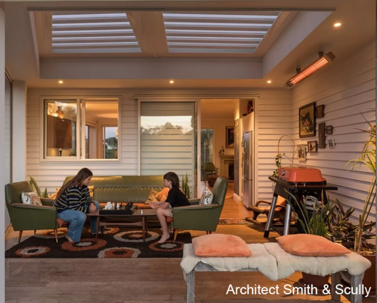 Translucent Opening Roof lets a filtered light flow through when the roof is closed. Architect: Smith and Scully